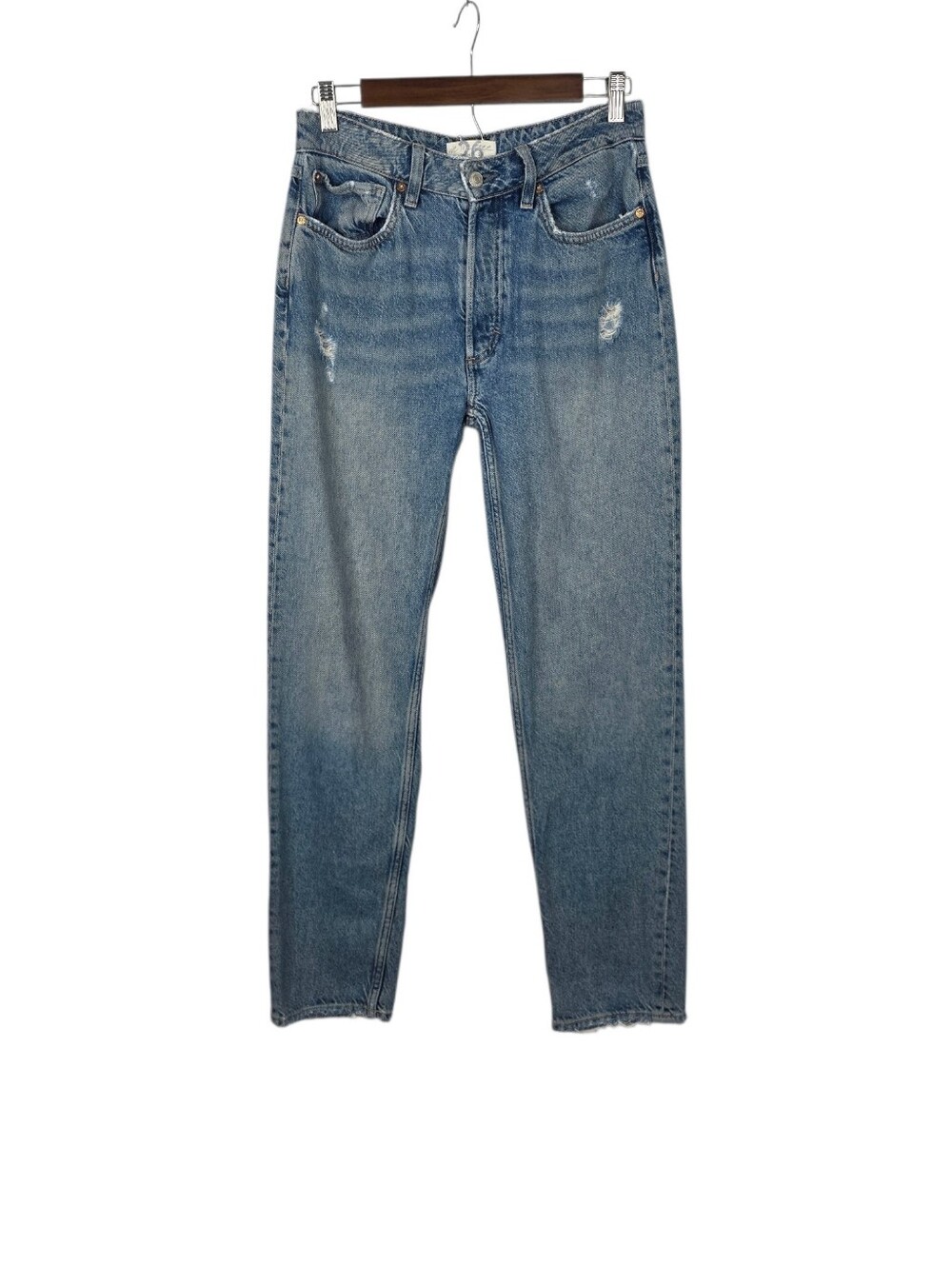 We The Free Mom Denim Jeans Tapered Leg Straight Button Fly Distressed Size 26